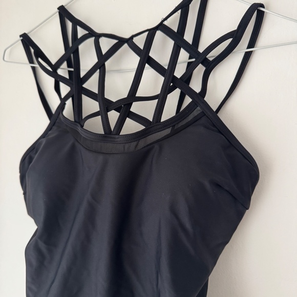 Goth pentagram straps black swimsuit one piece gothic swimwear size s like new - Picture 4 of 9